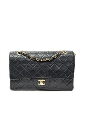 Chanel Quilted Double Flap Bag Black Lambskin Leather